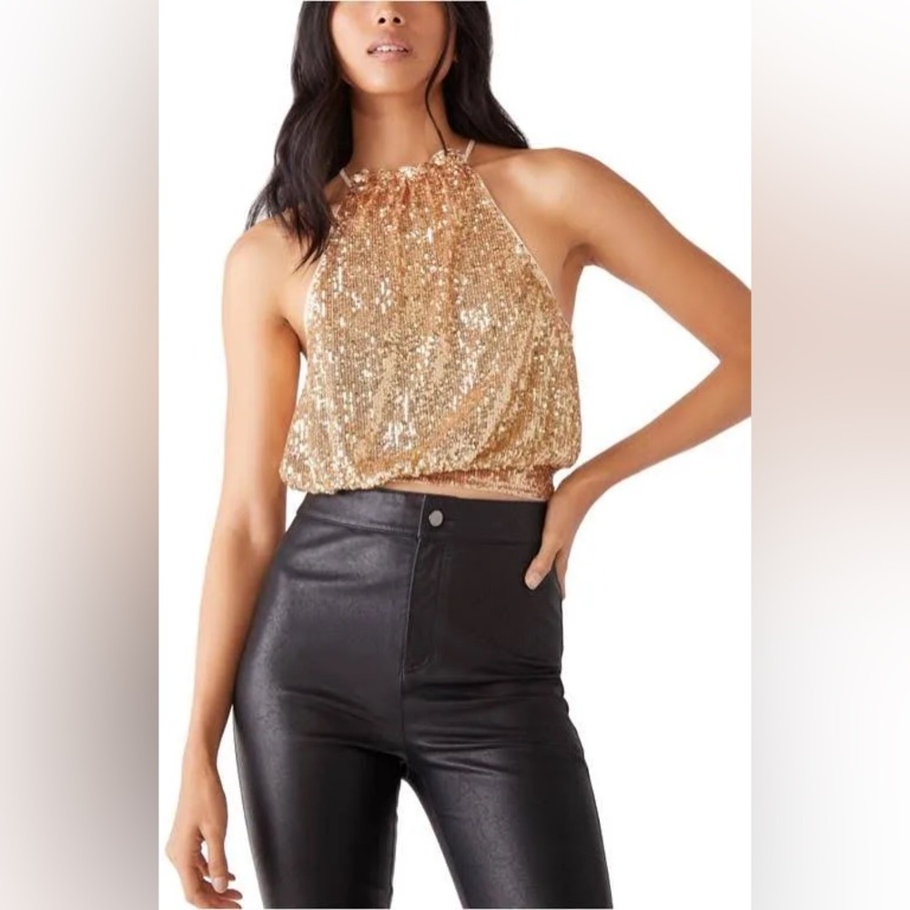 Free People gold sequins halter top